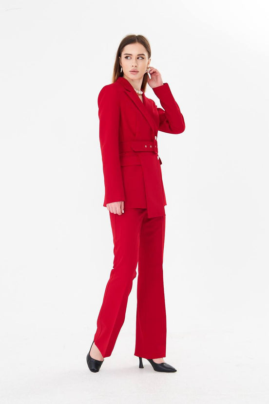 Women Red Belted Suit