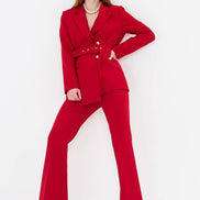 Professional Red Belted Blazer Suit Set