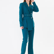 Professional Teal Belted Blazer Suit Set