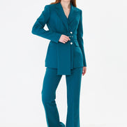 Teal Belted Blazer Suit Set