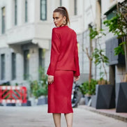 Red Wool Skirt Suit
