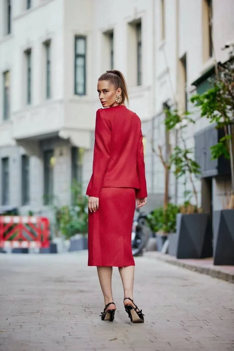 Red Wool Skirt Suit