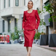 Red Wool Skirt Suit