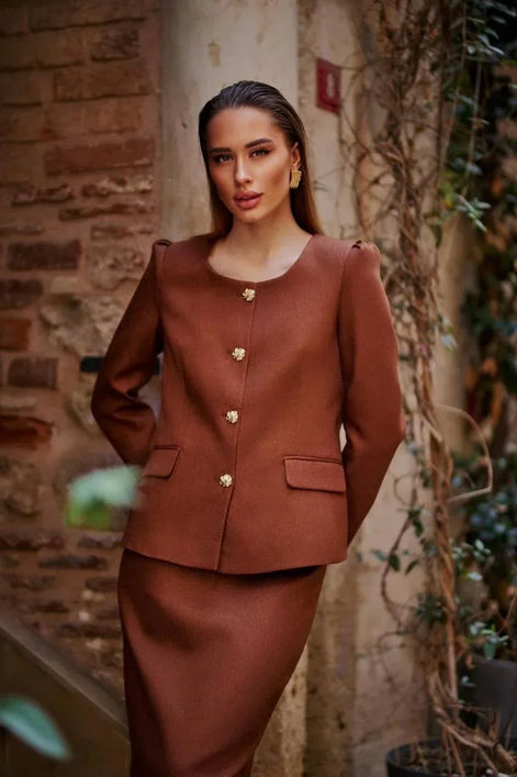 Rust Brown Wool Skirt Suit