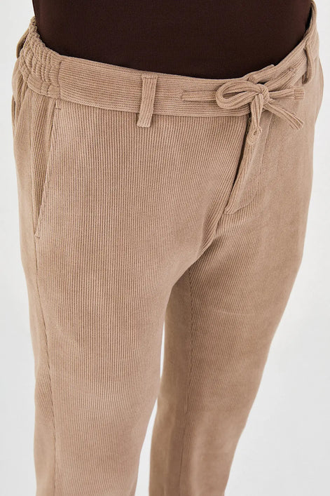 Beige Corduroy Drawstring Pants