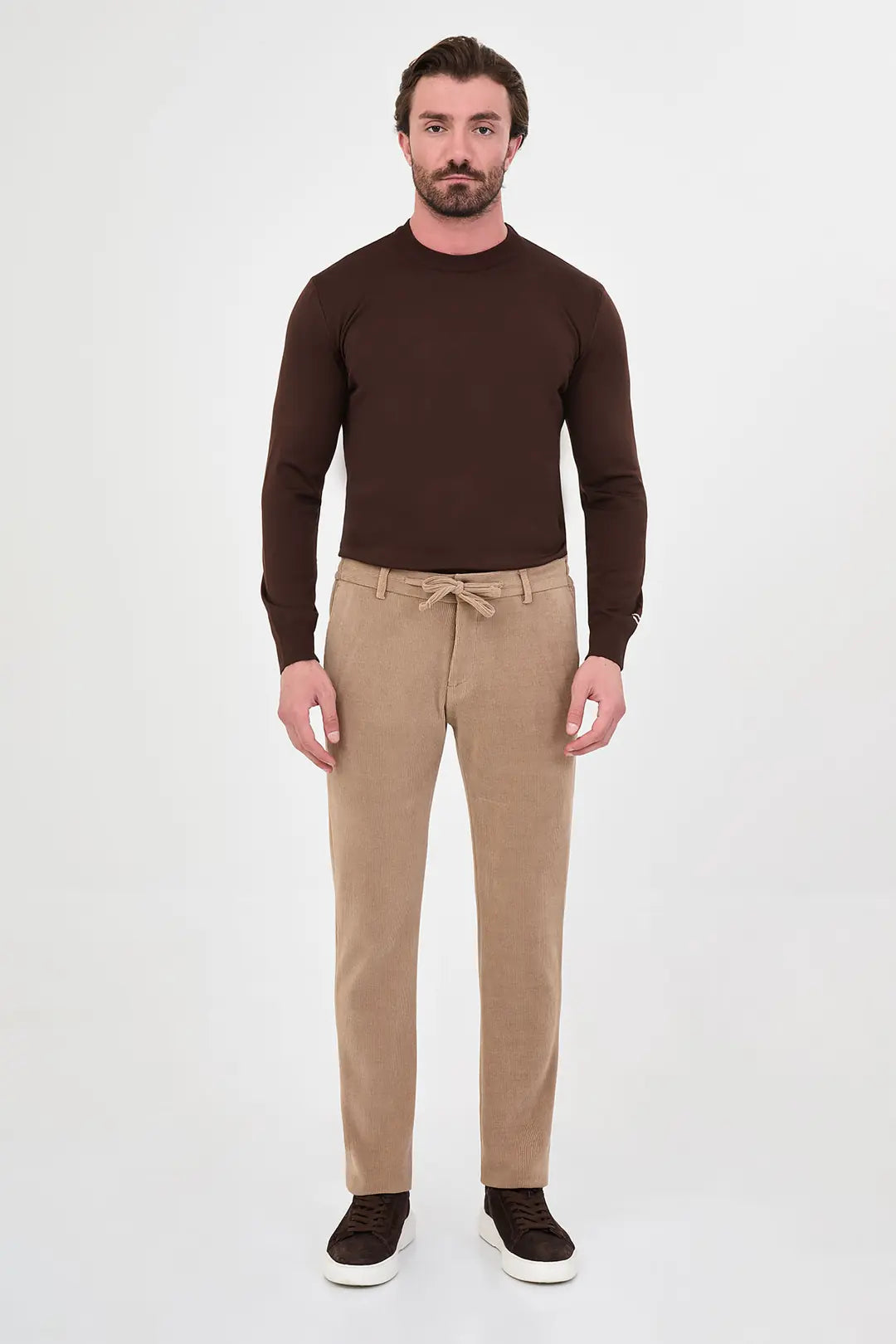Corduroy Drawstring Pants Beige
