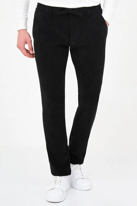 Black Corduroy Drawstring Pants