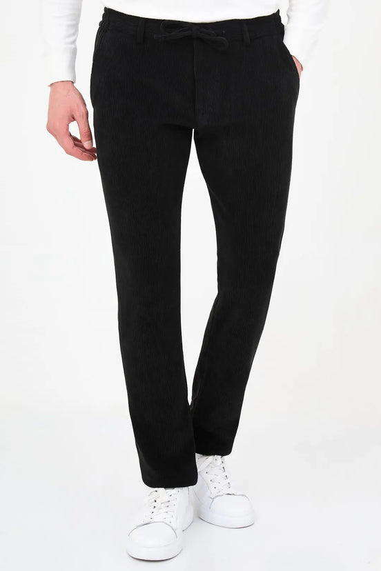 Black Corduroy Drawstring Pants