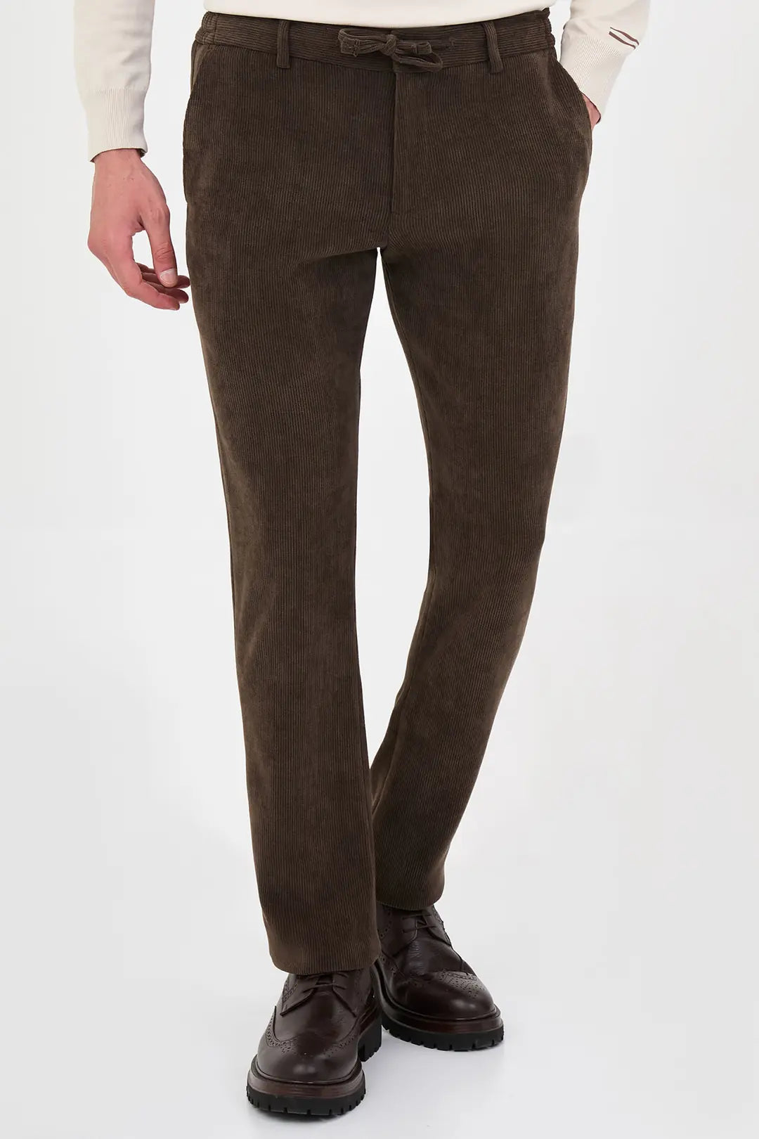 Dark Brown Corduroy Drawstring Pants