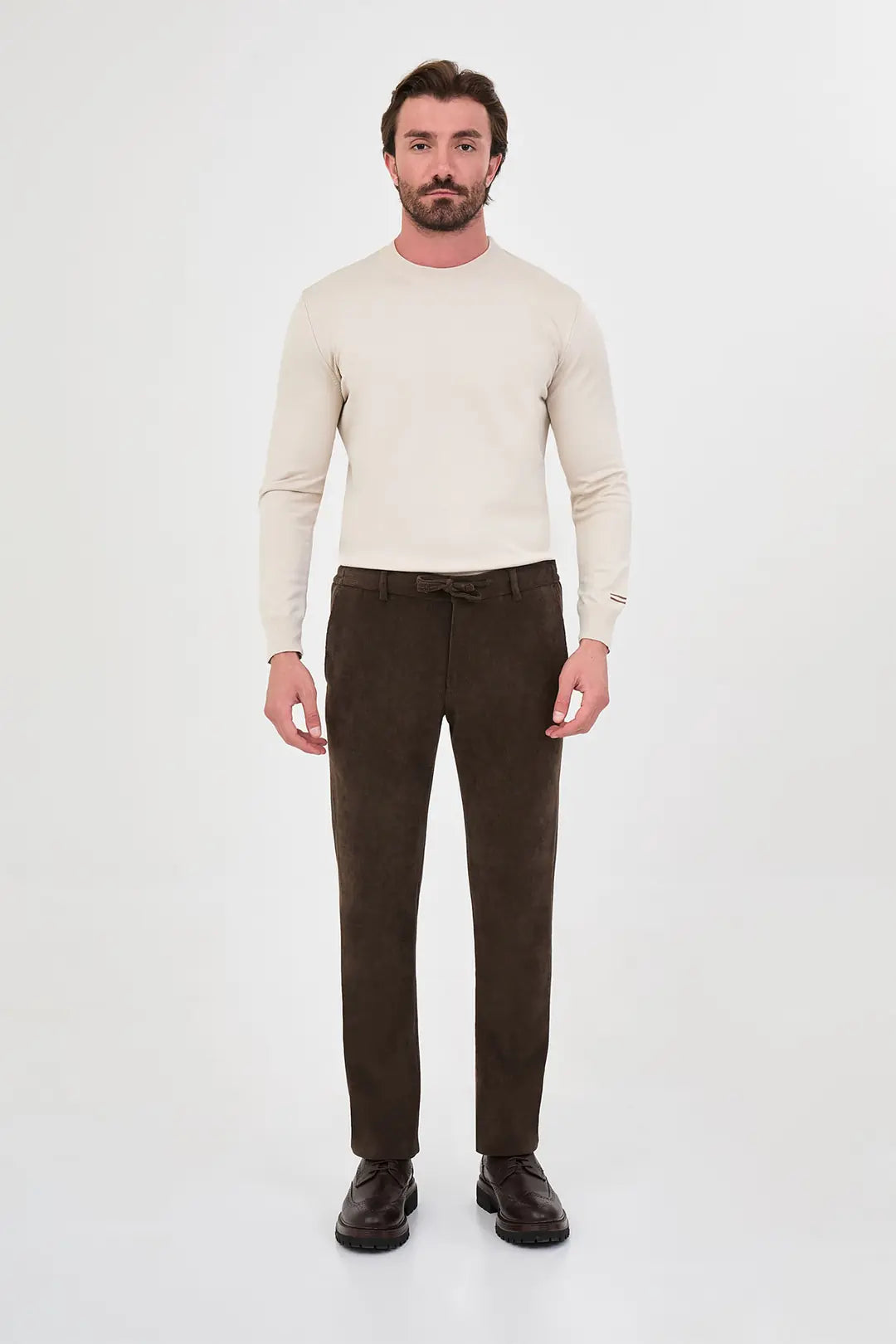 Corduroy Drawstring Pants Brown