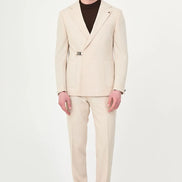 Cream Belted Single-Breasted Blazer Suit