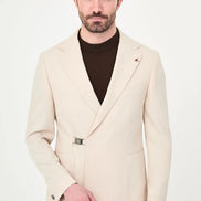 Cream Belted Single-Breasted Blazer Suit