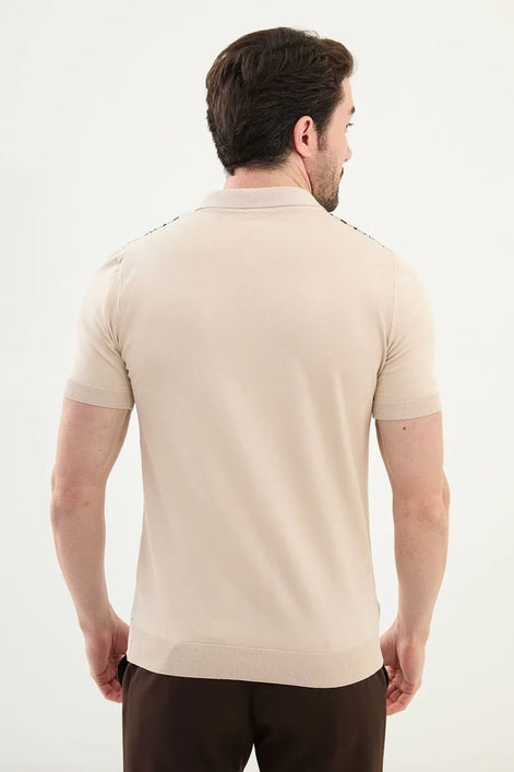 Criss Cross Beige Zip Polo Shirt