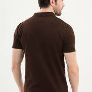 Criss Cross Dark Brown Zip Polo Shirt