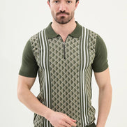 Criss Cross Green Zip Polo Shirt