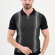Criss Cross Navy Zip Polo Shirt