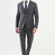 Ames Dark Blue 3 Piece Glen Plaid Wool Suit