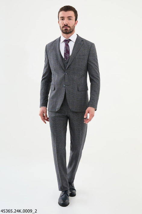 Ames Dark Blue 3 Piece Glen Plaid Wool Suit