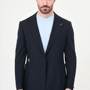 Dark Blue Belted Single-Breasted Blazer Suit