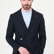 Dark Blue Belted Single-Breasted Blazer Suit