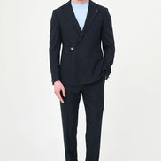 Dark Blue Belted Single-Breasted Blazer Suit