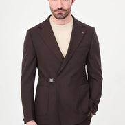Dark Brown Belted Single-Breasted Blazer Suit