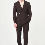 Dark Brown Belted Single-Breasted Blazer Suit