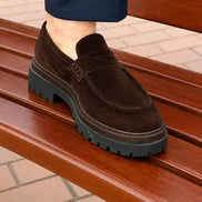 Dark Brown Suede Chunky Penny Loafers