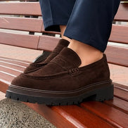 Dark Brown Suede Chunky Penny Loafers