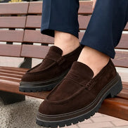Dark Brown Suede Chunky Penny Loafers