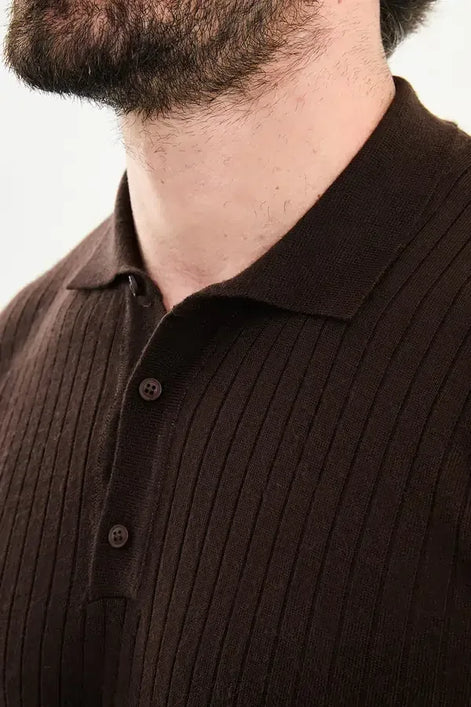 Dark Brown Wool Polo Sweater