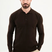 Dark Brown Wool Polo Sweater