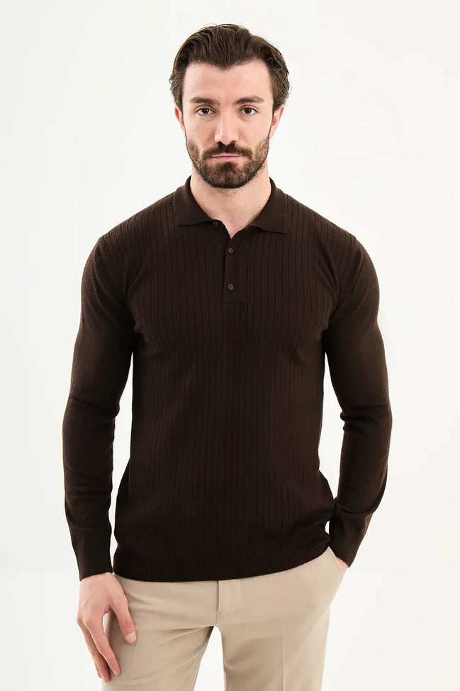 Dark Brown Wool Polo Sweater