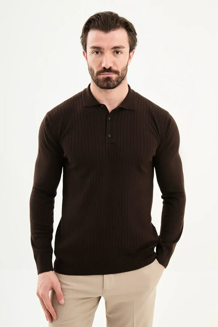 Dark Brown Wool Polo Sweater