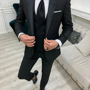 Destin Slim Fit Glitter Peak Lapel Black Wedding Suit
