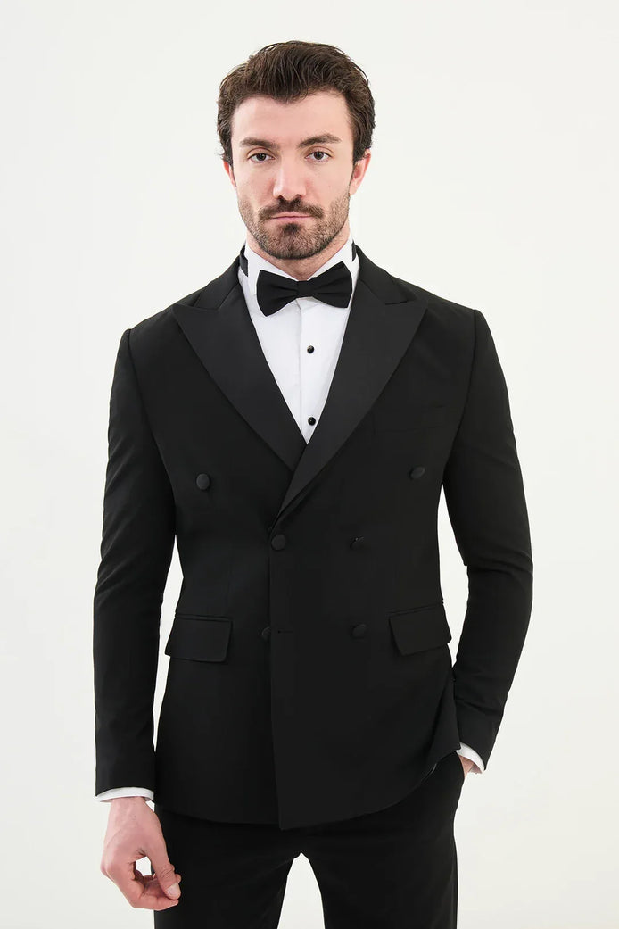 Destin Black Slim fit Double Breasted Tuxedo