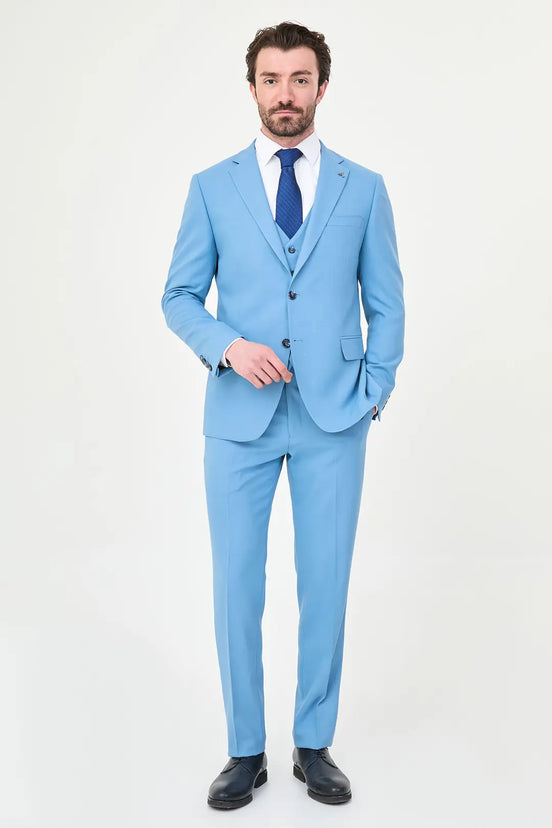 Baby Blue Three-Piece Slim Fit Suit
