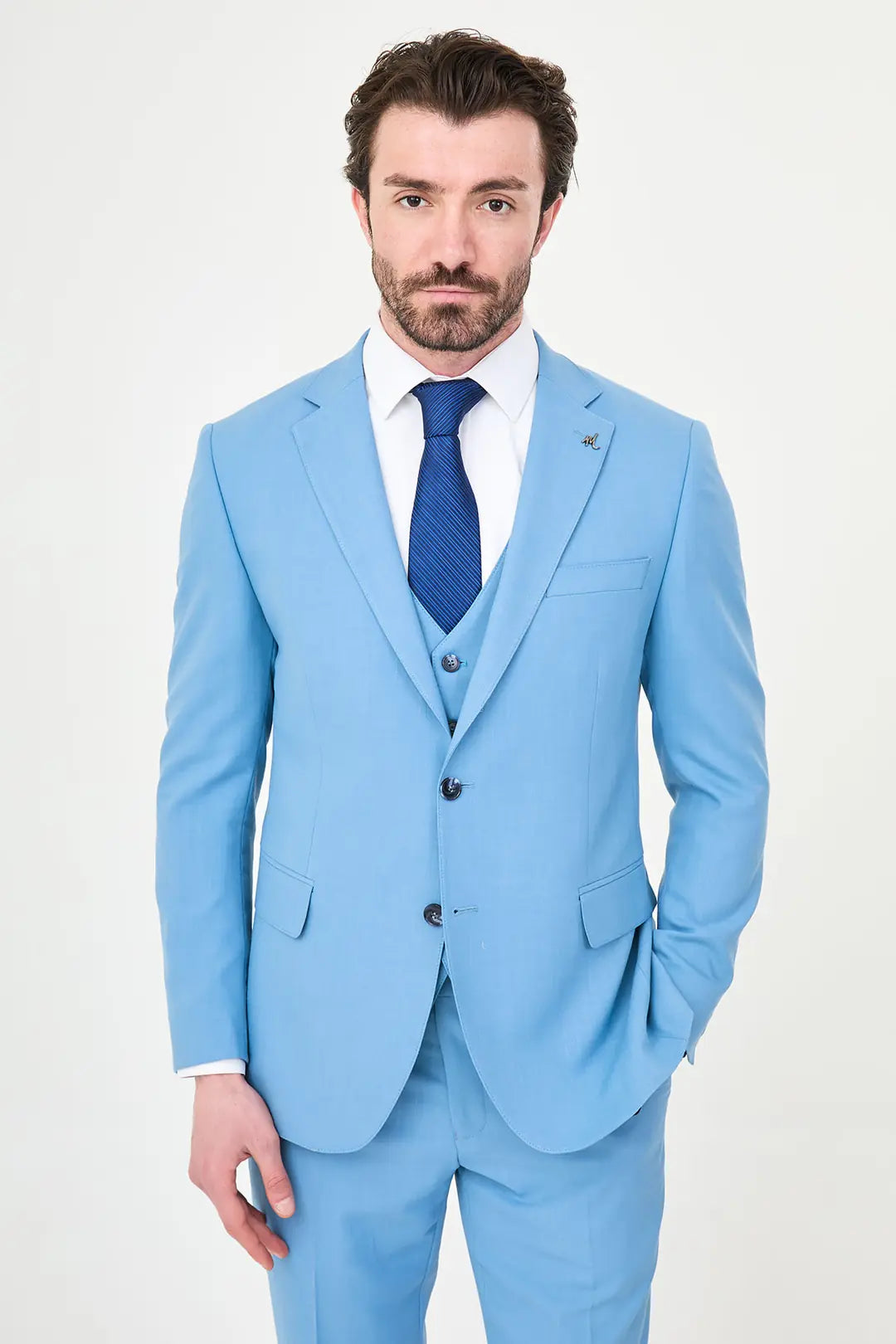 Baby Blue Three-Piece Slim Fit Suit