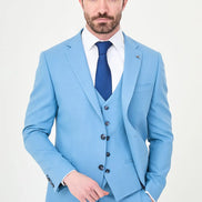Baby Blue Three-Piece Slim Fit Suit
