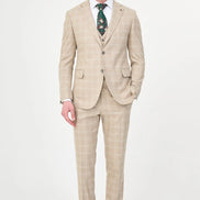 Beige Slim Fit Check Suit