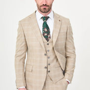 Beige Slim Fit Check Suit