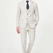 Beige Slim Fit Plaid Suit