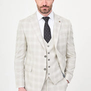 Beige Slim Fit Plaid Suit
