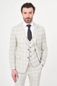 Beige Slim Fit Plaid Suit