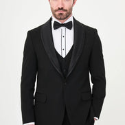 Black Detachable Beaded Lapel Tuxedo