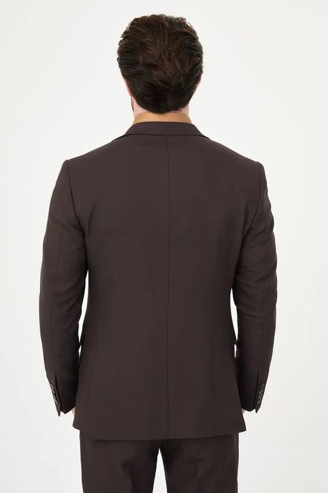 Dark Brown Three-Piece Slim Fit Suit