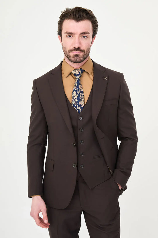 Dark Brown Three-Piece Slim Fit Suit