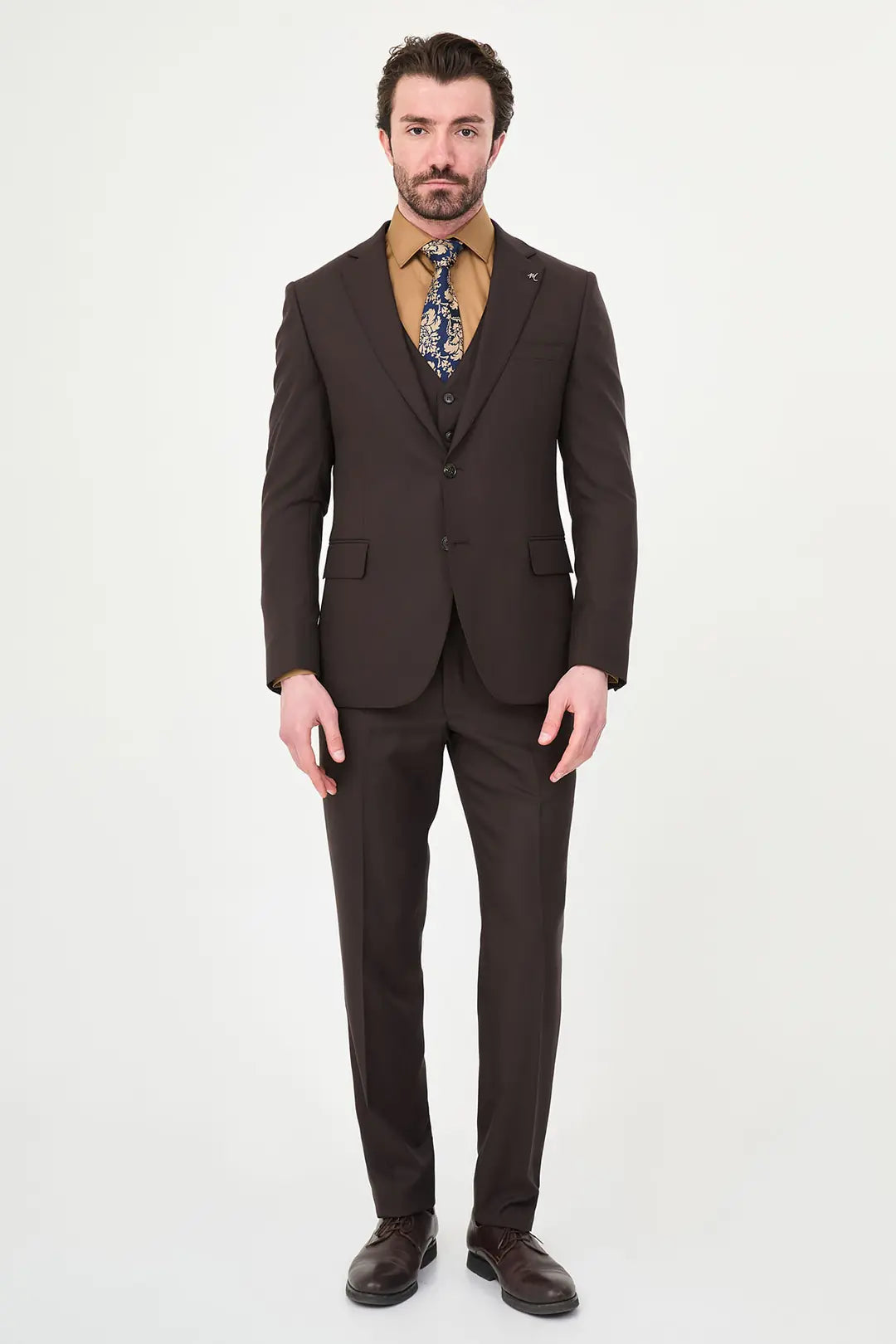 Dark Brown Three-Piece Slim Fit Suit