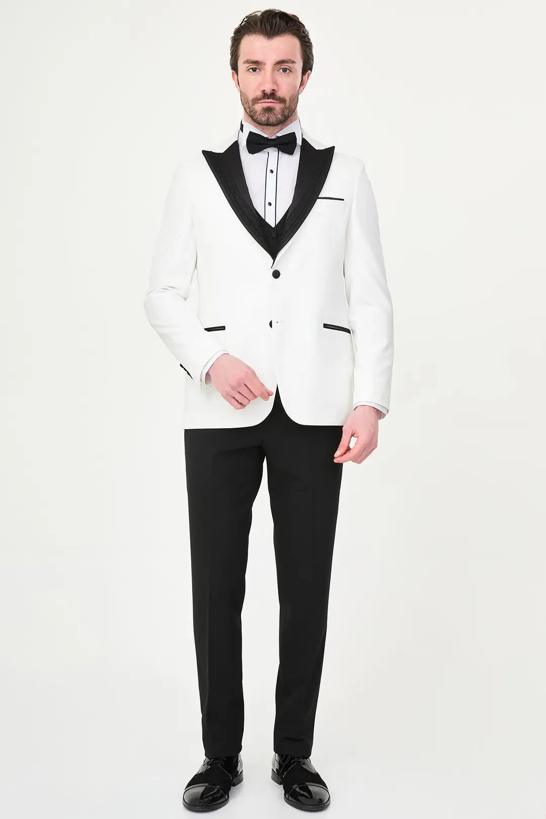 Glitter Peak Lapel White Tuxedo