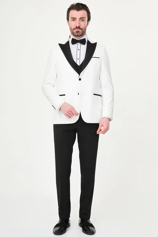 Glitter Peak Lapel White Tuxedo